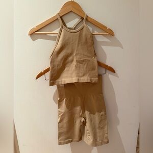 TNA Beige Ribbed Workout Set